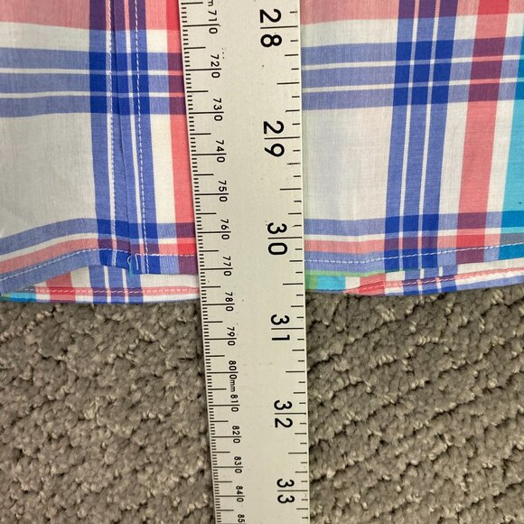 J. McLaughlin Button Down Shirt Men's Large Plaid Cotton Green White Blue Red - Picture 8 of 11